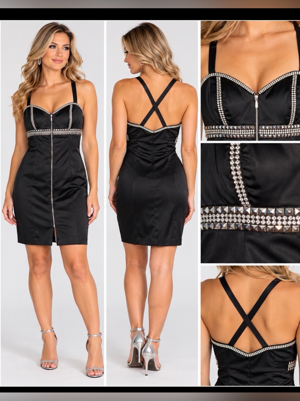 Betsy & Adam Black Rhinestone Studded Bodycon Cocktail Dress Size 14